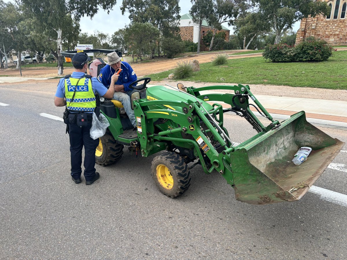Were you stopped from a Random Breath Test over the weekend? 

Officers from the Geraldton Police Station conducted over 700 RBTs… Including this Tractor 🚜 in Northampton! 

#FB #AnyWhereAnyTime