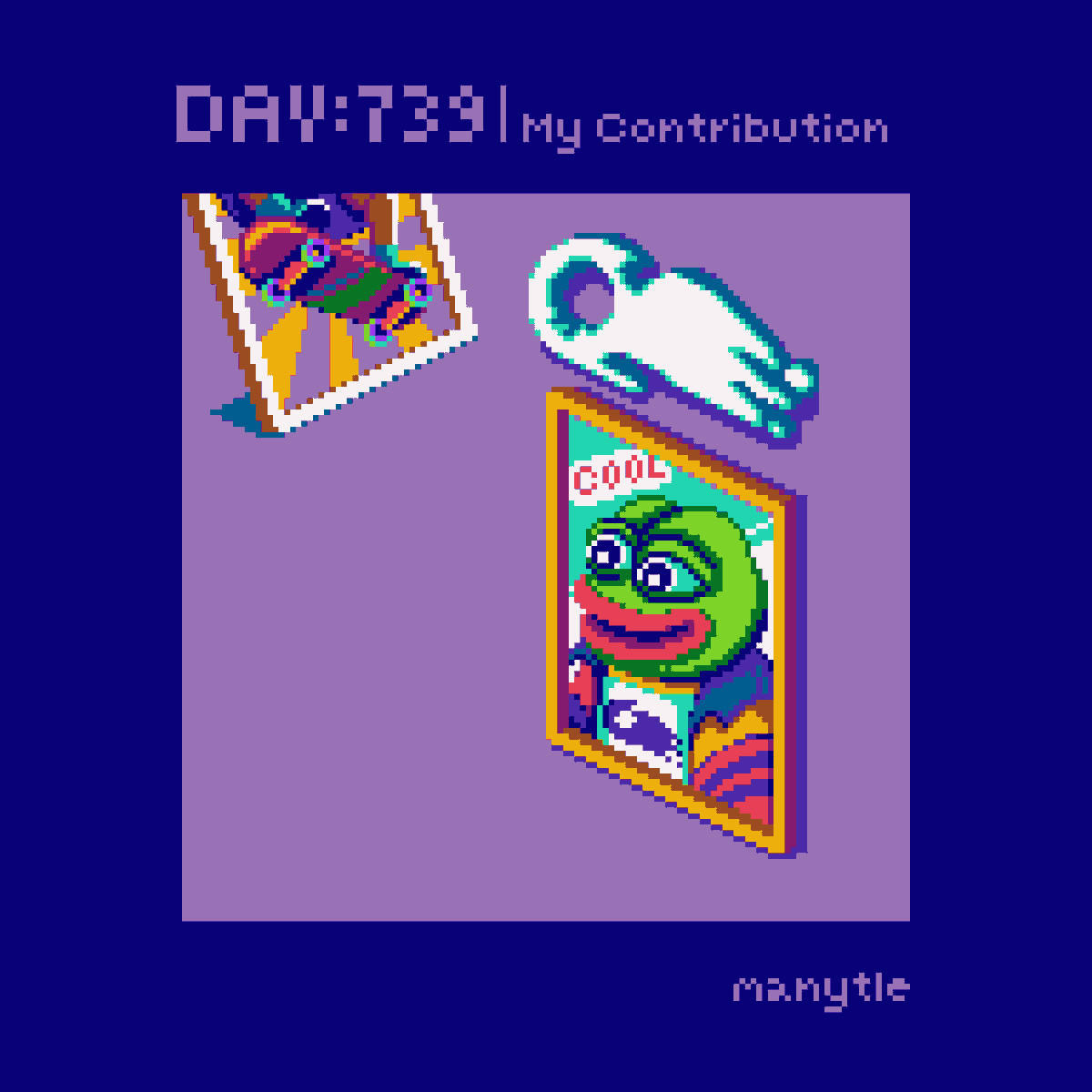 Day #739: Retro Merch Store
Yesterday, I drew framed pictures and a logo for <a href="/basepaint_xyz/">BasePaint</a> to decorate the store on canvas.
😻🖌️🖼️🎨