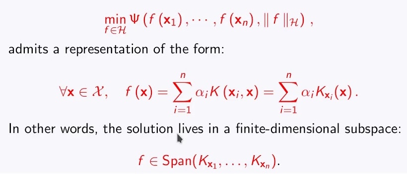 The representer theorem is fundamental in ML - it states that for a broad class of optimization problems, the optimal solution can always be expressed as a linear combination of certain (kernel) functions of the training data. Why is it useful &amp; where did it originate?

1/5