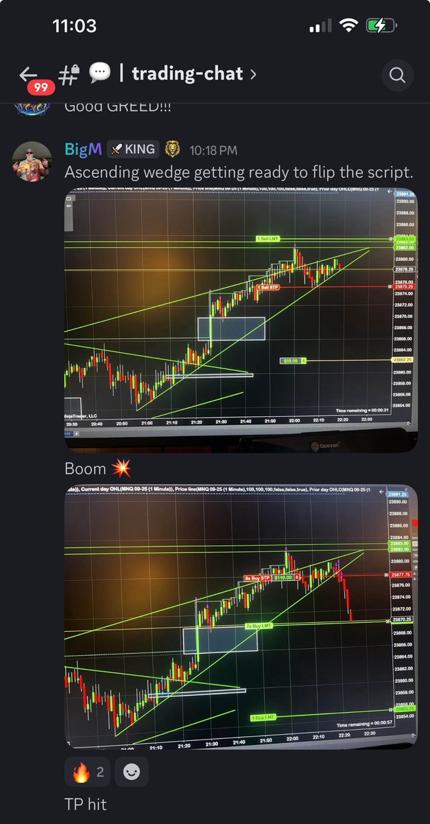 Plochman's tweet photo. BigM doin BigM stuff. Posting in the @KinglineCapital discord chat. Deep in profit with 1 runner left, saw the potential breakdown before it happened and flipped it for a nice scalp. Come join us and get on the payout train. 🚂💥💥 https://t.co/DZagefXjUZ