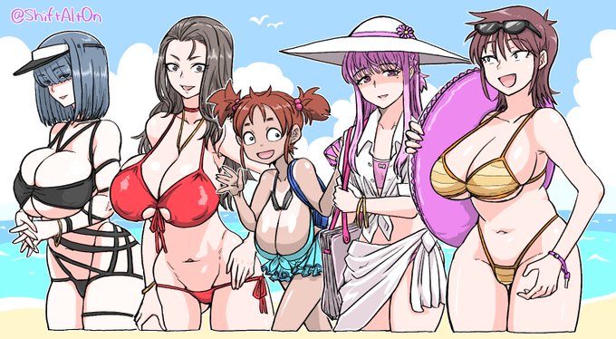 モブ顔スケベボディのサマーイラスト。なんやかやで足掛け9年の付き合い。 