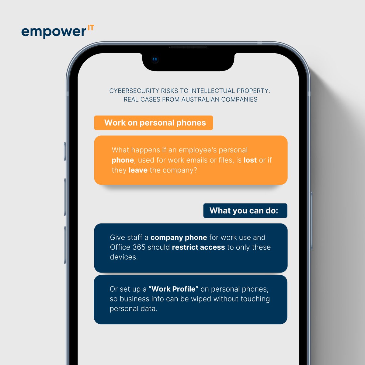 EmpowerITS's tweet photo. Convenient for staff. Risky for your business. 
Lost phones can mean lost control of company data.

👉 Read the full blog: https://t.co/VtVQUNyMfY

#CyberSecurity #DataSecurity https://t.co/LtMYQEzAl3