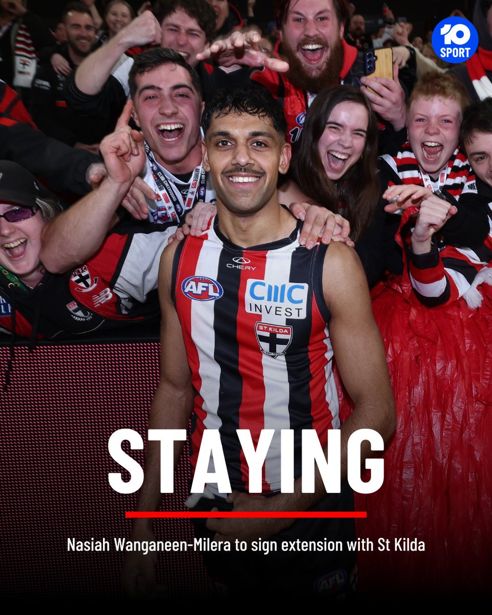 10SportAU's tweet photo. #BREAKING: NAS IS STAYING.

St Kilda superstar Nasiah Wanganeen-Milera is reportedly staying at Moorabbin, set to sign a two-year extension with the Saints for as much as $2 million per season.

The move puts an end to months of speculation over whether Wanganeen-Milera will return home to South Australia to play for either Adelaide or Port Adelaide.