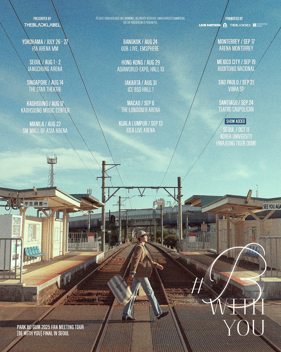 250818

#THEBLACKLABEL
Instagram New Post

#PARKBOGUM 
2025 FAN MEETING TOUR
 [#BEWITHYOU] 
FINAL IN SEOUL

10/11 (SAT) 4PM (KST)
KOREA UNIVERSITY HWAJEONG TIGER DOME

instagram.com/p/DNewEe2zjcQ/…

#박보검 #パク・ボゴム
#ParkBoGum  #朴寶劍
#THEBLACKLABEL #더블랙레이블
#WeareBGer