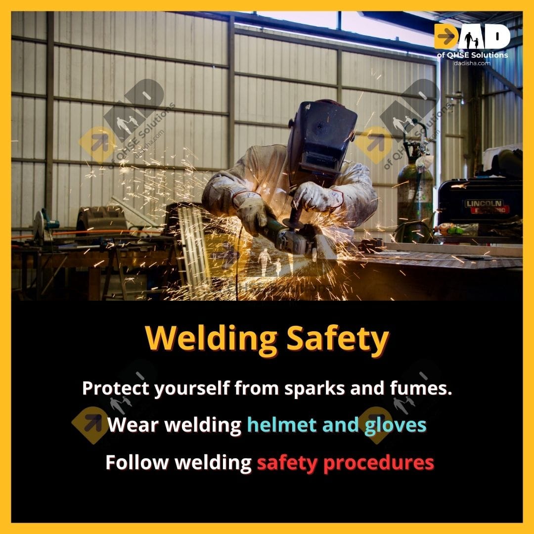 "⚡🔥 Welding Safety First! Protect yourself from sparks &amp; fumes — always wear your helmet, gloves &amp; follow safety procedures. Stay safe, stay productive. #WeldingSafety #HSE #WorkplaceSafety #QHSE #OSH"