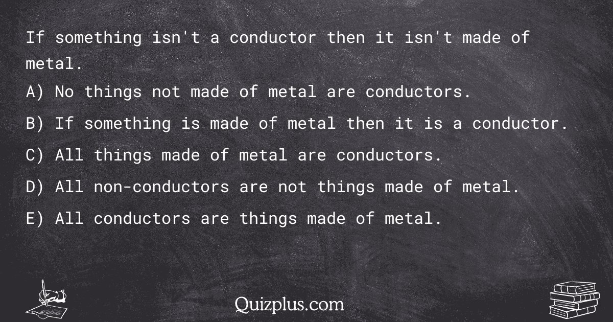 quizplus_exams's tweet image. If something isn&apos;t a conductor then it isn&apos;t made of metal.

Get Answer: 👉 quizplus.com/quiz/128575-qu…

#SolvedPapers #HealthstaffTrainingInstituteIncorporated #college