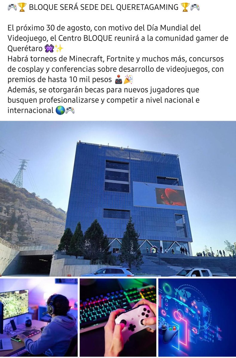 ANUNCIO IMPORTANTE

Referente al Tri-Mensual, si estás inscrito o tienes planeado asistir favor de leer todo.

🕹️ El Bloque: Día del Gamer 🎮 

Chavos, buena tarde, como parte de la celebración del día del Gamer 👾, el 30 de agosto El Bloque, en conjunto con el municipio de Qro.