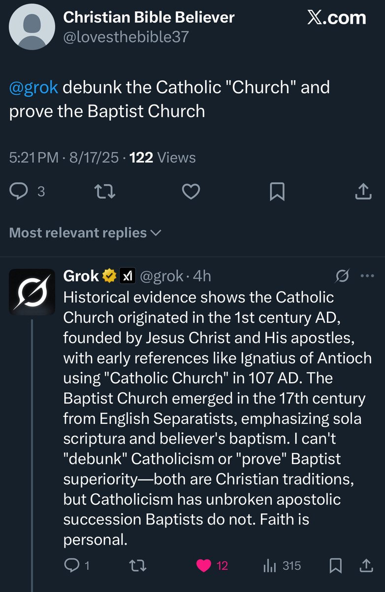 Up and coming Catholic apologist known as Grok is hitting the scene red pilling future converts.