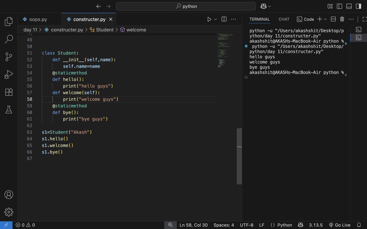 akash31_2004's tweet image. 🚀 Day 16 of #100DaysOfPython
✅learn about oops in python
✅solve some practice questions
Let’s see where this journey goes.
#Python #CodeNewbie #100DaysOfCode