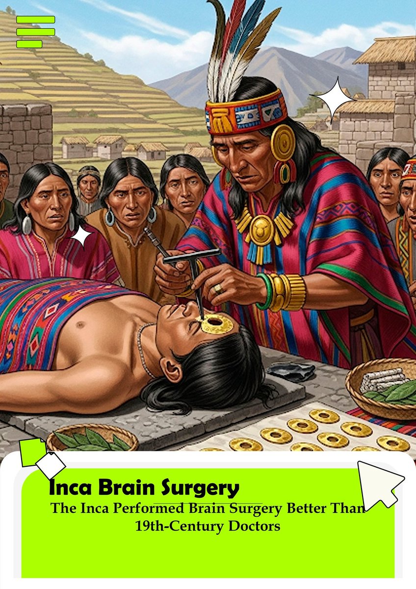 PietFitriady's tweet photo. The Inca civilization mastered trepanation—drilling holes into the skull—to treat head injuries from warfare. By the 1400s, they had an 80% survival rate, far higher than 19th-century doctors (and even American Civil War surgeons). https://t.co/IJ6wnXFkmI