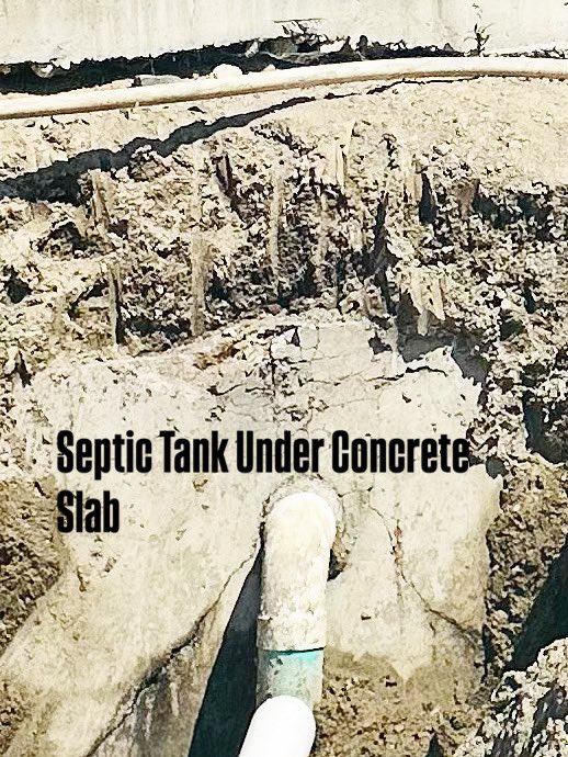 An example of why a septic inspection is so important.  This septic tank is leaking, with cracks all over and underneath a concrete slab with supporting structure.  No access to manhole to pump or maintain this tank.
