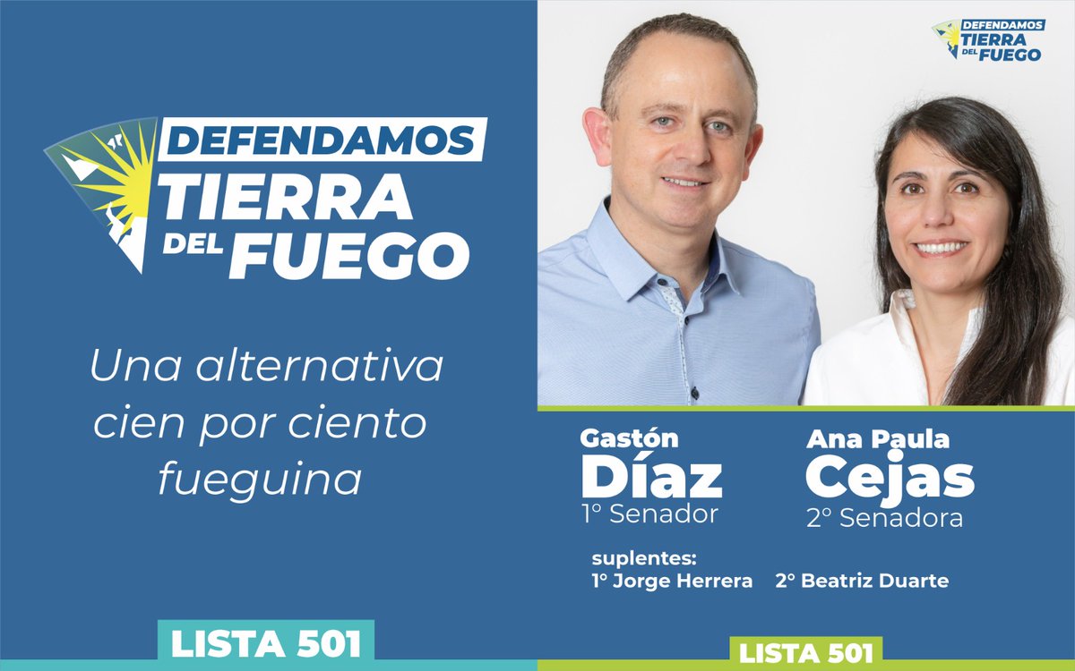 Gastón Díaz y Ana Paula Cejas serán nuestros candidatos a Senadores Nacionales.

Gastón, un dirigente con firmeza, compromiso y experiencia para enfrentar el ajuste de Milei y defender a Tierra del Fuego.
Lo acompaña Ana Paula Cejas, quien trabaja junto a Daniel Harrington y