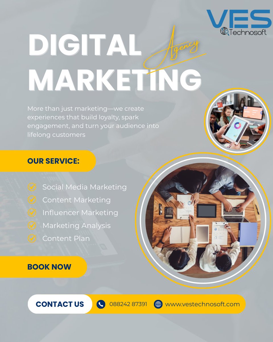 VES_Technosoft's tweet image. 🚀 Take your brand to the next level with expert Digital Marketing Solutions!
From Social Media &amp;amp; Content Marketing to Influencer Strategies &amp;amp; Marketing Analysis, we’ve got everything you need to grow smarter and faster.