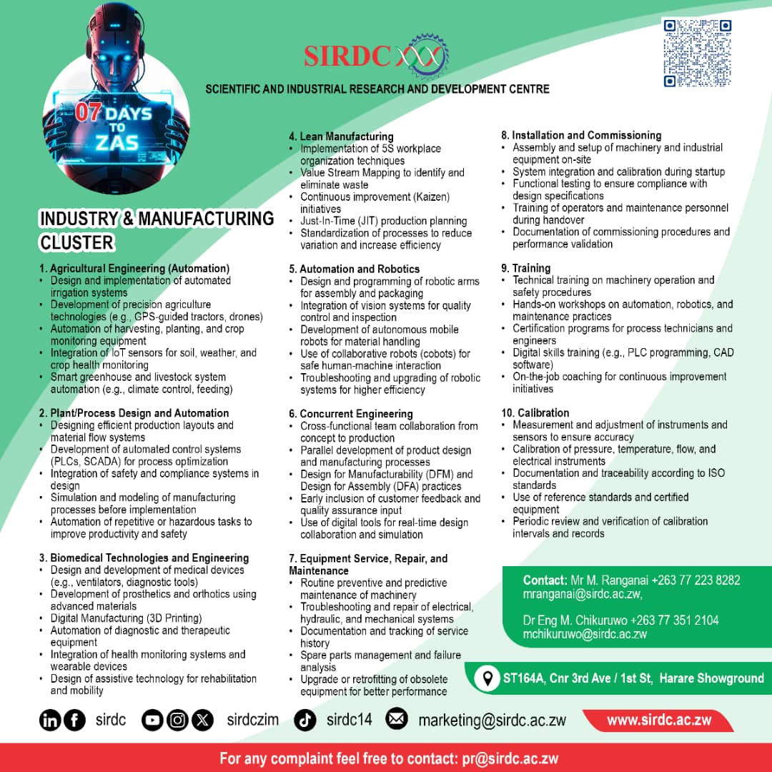 Visit SIRDC Stand during the Zimbabwe Agricultural Show Week at number ST164A  Cnr 3rd Ave and First Str , Harare Exhibition Park 
 (25-30 August 2025)