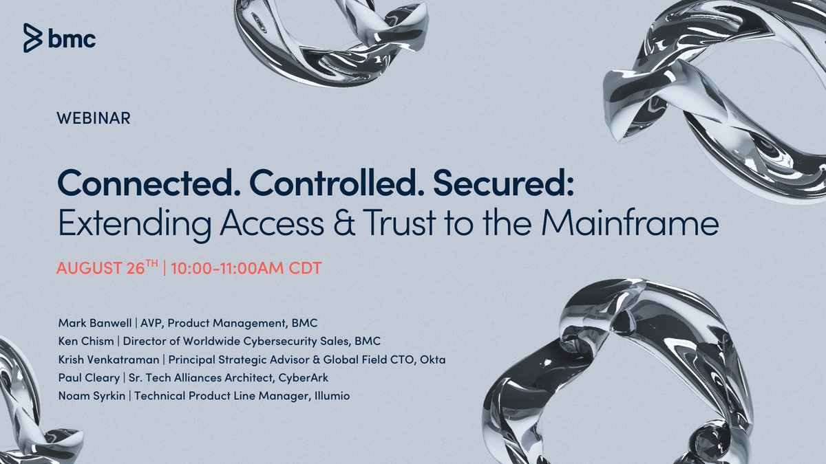 MFA, certificates, segmentation… if your enterprise uses them, your mainframe should too.

I can’t wait to dive into how BMC makes that happen on Aug 26th.

👉 bit.ly/4fyOF5m
