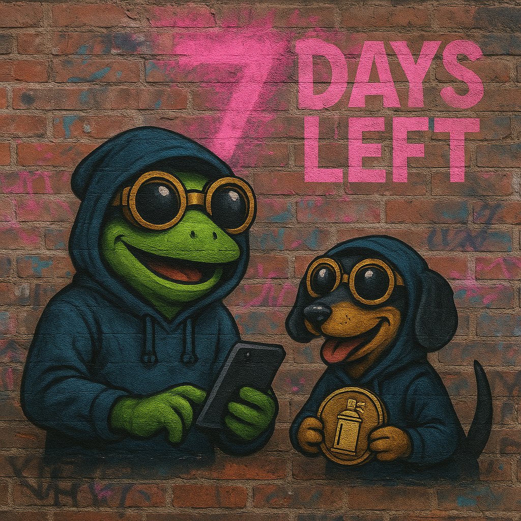🚀 7 DAYS LEFT until the walls pay back the artists.
Create, Vote, Earn, Repeat.

#STWL #StreetWall #CryptoArt #CryptoPresale #StreetArt #TokenPresale #Memecoins