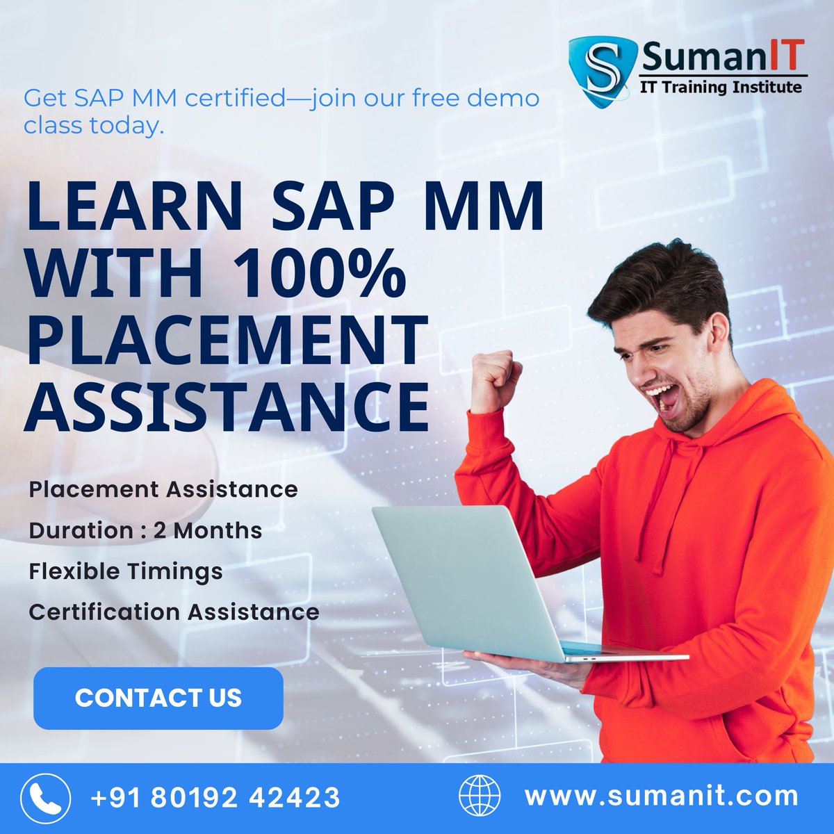 sumanitservice's tweet image. Jumpstart your career with Suman IT’s SAP MM training! Get certified in just 2 months with flexible timings, expert guidance, and 100% placement assistance. 
#SAPMMTraining #SumanIT #PlacementAssistance #SAPCertification #LearnSAP #ITTrainingInstitute #CareerUpgrade #FlexibleLear