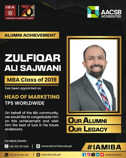ibakhiofficial's tweet photo. IBA congratulates Zulfiqar Ali Sajwani (MBA ’19) on becoming Head of Marketing at TPS Worldwide. Wishing him success!
#IBAKarachi #Alumni #IAMIBA #TPSWorldwide #70Years #Leadership #Excellence #Impact https://t.co/ixLdxcupiA