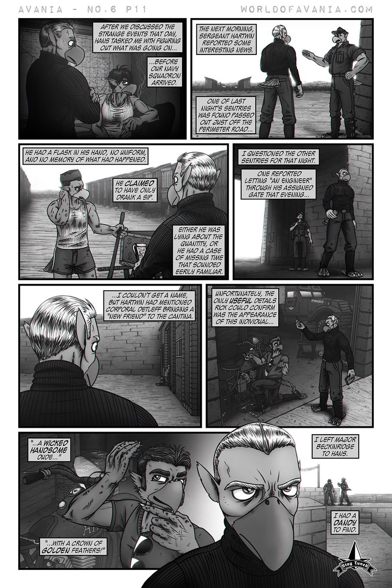 Issue 6 of my #webcomic, Avania, also marks the first full-comic appearance of the prolific Junior Warrant Officer, Rhys O'Shaughnassy! Her scene is brief, but you can hear from her a lot via Avania Mail!

Avania No.6, pages 8-11 worldofavania.com