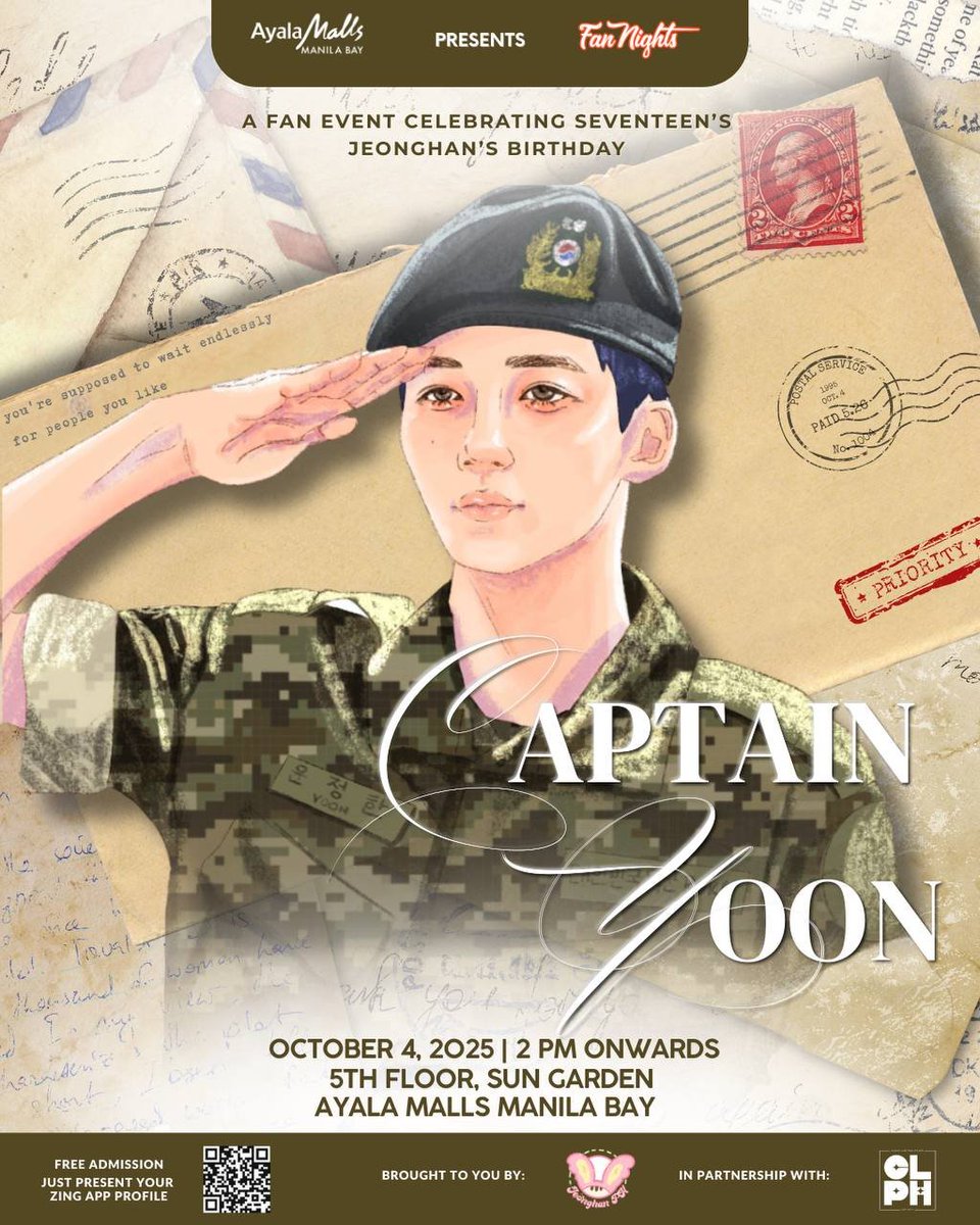 ππππππππ ππ (@jeonghan_ph) on Twitter photo The wait is over, CAPTAIN YOON is coming this OCTOBER!
JEONGHAN PH, along with <a href="/CaratLandPH/">Carat Land PH | Miniteen GA on π</a> and <a href="/AyalaManilaBay/">Ayala Malls Manila Bay</a> presents, CAPTAIN YOON, a fan (and fun!) filled event to celebrate JEONGHAN's BIRTHDAY
ποΈOctober 4, 2025
π5th floor Sun Garden, Ayala Malls Manila Bay
β°2PM The wait is over, CAPTAIN YOON is coming this OCTOBER!
JEONGHAN PH, along with <a href="/CaratLandPH/">Carat Land PH | Miniteen GA on π</a> and <a href="/AyalaManilaBay/">Ayala Malls Manila Bay</a> presents, CAPTAIN YOON, a fan (and fun!) filled event to celebrate JEONGHAN's BIRTHDAY
ποΈOctober 4, 2025
π5th floor Sun Garden, Ayala Malls Manila Bay
β°2PM