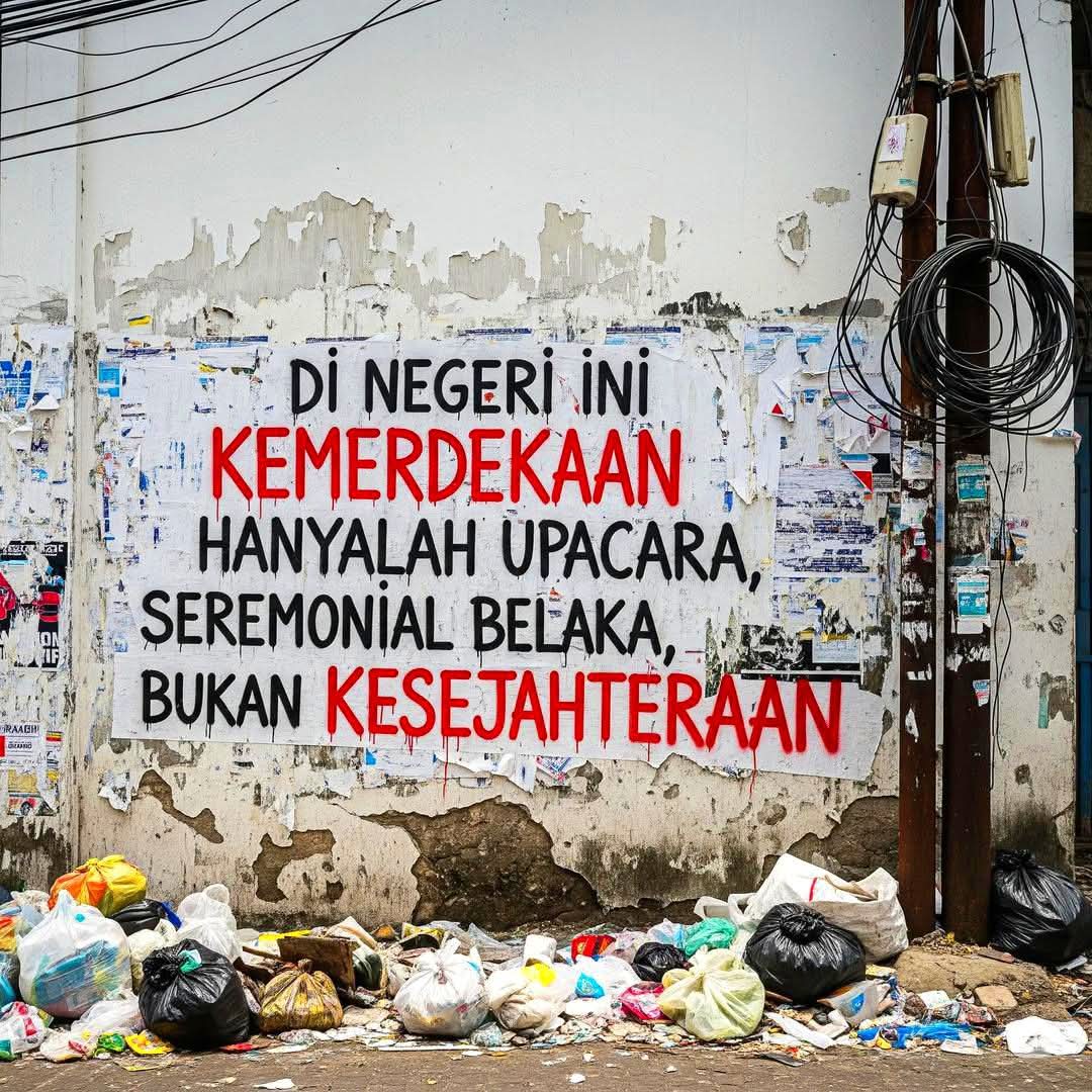 Yang merdeka hanyalah negaranya bukan rakyatnya karena yang lemah masih dijajah oleh yang kuat.

Indonesia Cerah❌️
Indonesia Gelap✅️

Indonesia Maju❌️
Indonesia Malu✅️