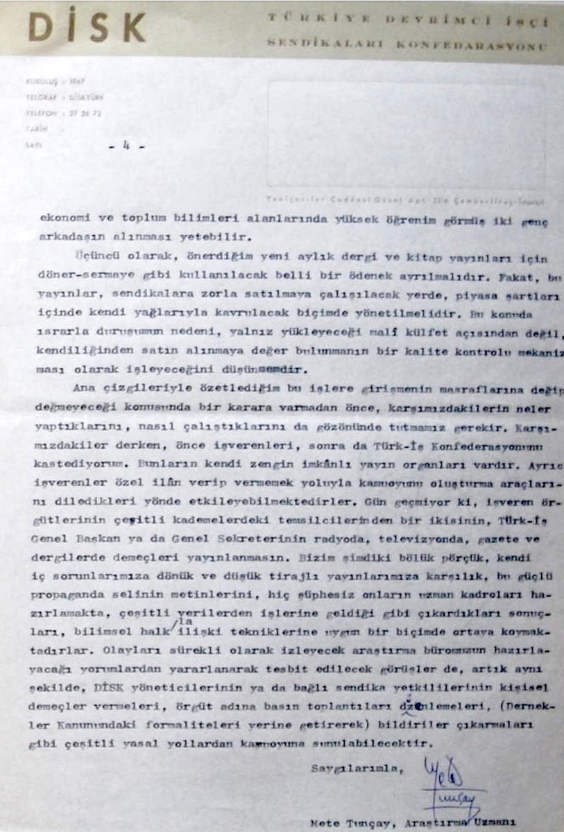 Türkiye'nin büyük tarihçilerinden ve bilim insanlarından Prof. Dr. Mete Tunçay'ı yitirdik.

Mete Tunçay 89 yaşında İstanbul’da hayatını kaybetti.

Mete Tunçay 1972-1973 yıllarında DİSK'te araştırma uzmanı olarak çalışmış ve DİSK'in araştırma faaliyetlerinin temelini atmıştı.
