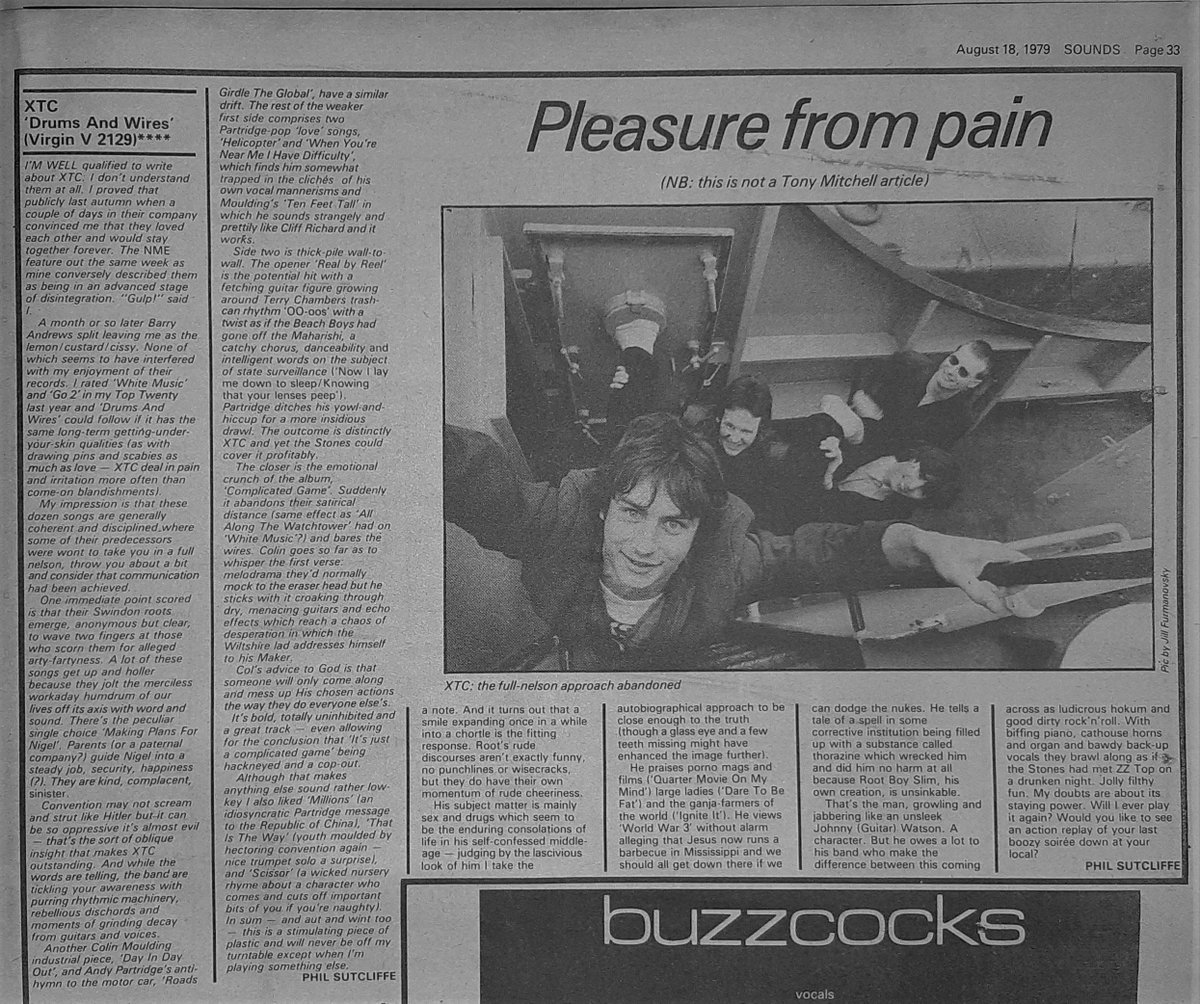 XTC's album 'Drums And Wires' reviewed by Phil Sutcliffe in Sounds 18th, August 1979.
<a href="/LimelightXTC/">Mark Fisher, XTC books & podcast</a>