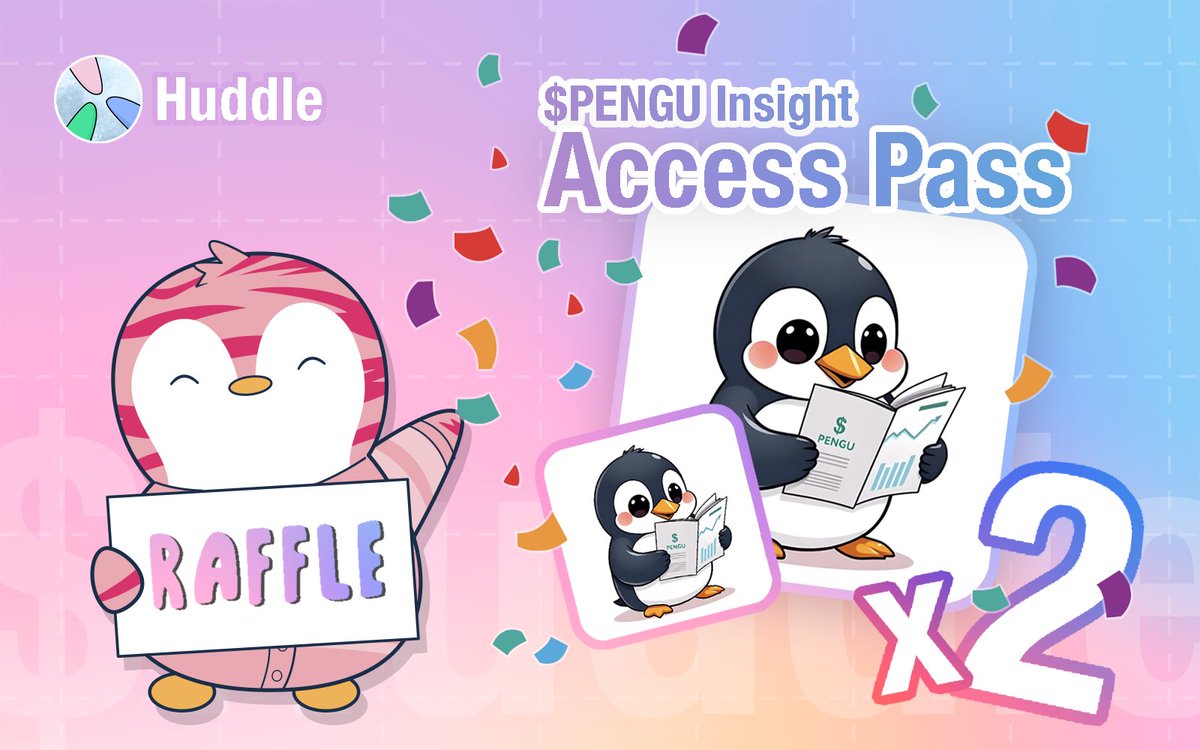 RAFFLE 🎉
Celebrating Abstract Full Integration + SBT drop.

Teaming up with <a href="/keklytic/">keklytic</a> to giveaway 2x $PENGU Insight access passes (2,888 $PENGU each) - 2 winners only.

Eligible: 
- Follow <a href="/HuddleAbs/">Huddle ✳️</a>
- Hold $Huddle at snapshot

Snapshot: Aug 22, 22:00 EST

Raffle: Aug 23, 10:00