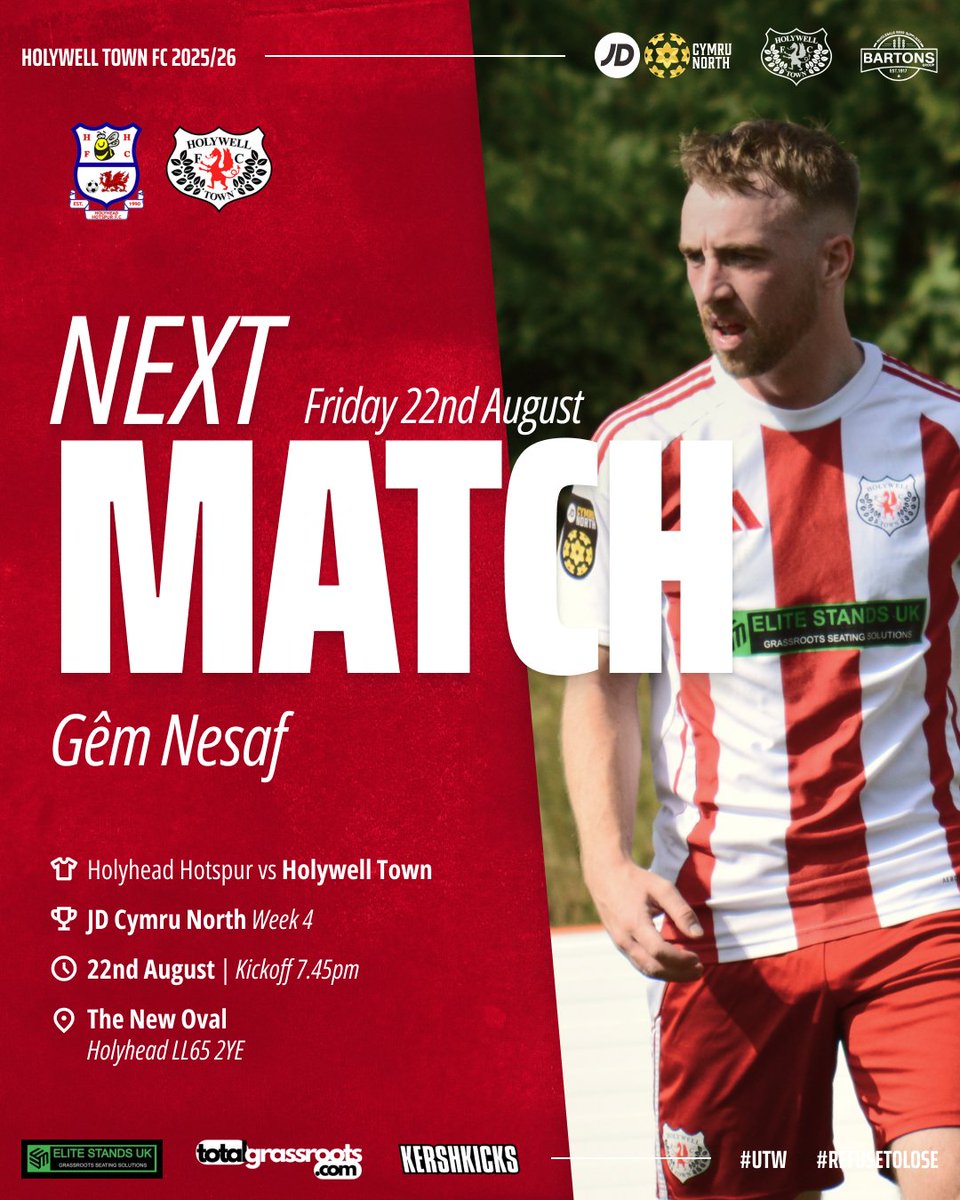 Holywell Town Football Club (@holywelltownfc) on Twitter photo This Friday, in the JD Cymru North, we face newly promoted <a href="/HolyheadHotspur/">Holyhead Hotspur FC π</a> away.
βοΈ 22nd August | Kickoff 7.45pm
π The New Oval
Holyhead LL65 2YE
#upthewellmen
<a href="/KershKicks/">KershKicks</a> <a href="/EliteStands/">Elite Stands</a> <a href="/totalgrassroots/">TotalGrassroots</a> This Friday, in the JD Cymru North, we face newly promoted <a href="/HolyheadHotspur/">Holyhead Hotspur FC π</a> away.
βοΈ 22nd August | Kickoff 7.45pm
π The New Oval
Holyhead LL65 2YE
#upthewellmen
<a href="/KershKicks/">KershKicks</a> <a href="/EliteStands/">Elite Stands</a> <a href="/totalgrassroots/">TotalGrassroots</a>