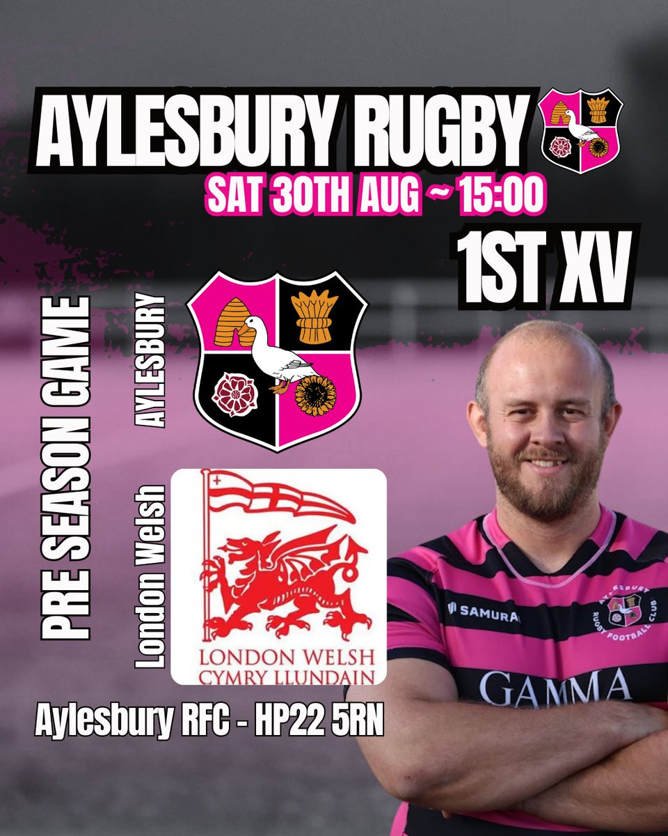 🔥 Pre-Season at Ostler’s Field! 🔥 

🏉 21st Aug: 1st &amp; 2nd XV vs High Wycombe RFC, 20:00  
🏉 30th Aug: 1st XV vs London Welsh, 15:00  

📍 Aylesbury RFC – HP22 5RN  
Support the boys as they gear up for the new season! 💪 

#AylesburyRugby #MagentaAndBlack #COYAs