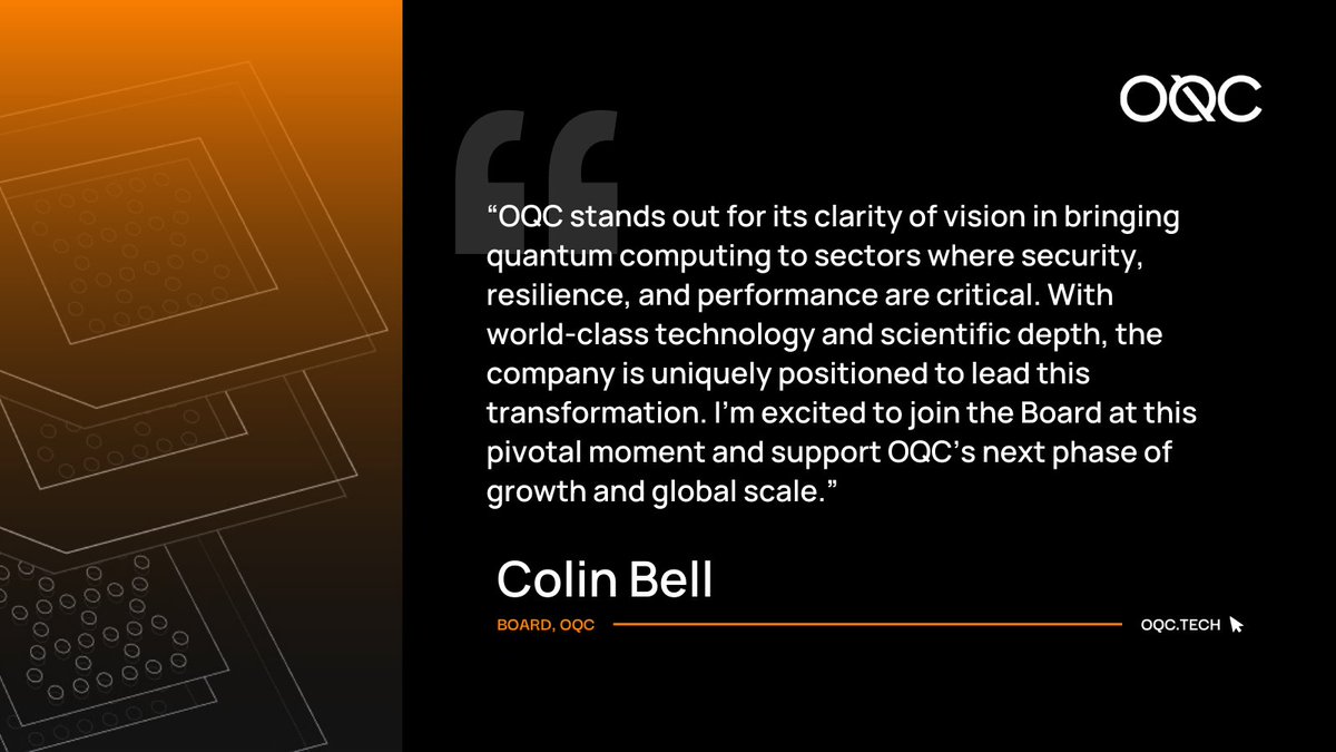 📣 An exciting update! We’re thrilled to welcome former CEO of <a href="/HSBC/">HSBC</a> Bank plc &amp; HSBC Europe Colin Bell to OQC’s Board, bringing deep experience in financial services and defence. 1/3 🧵
