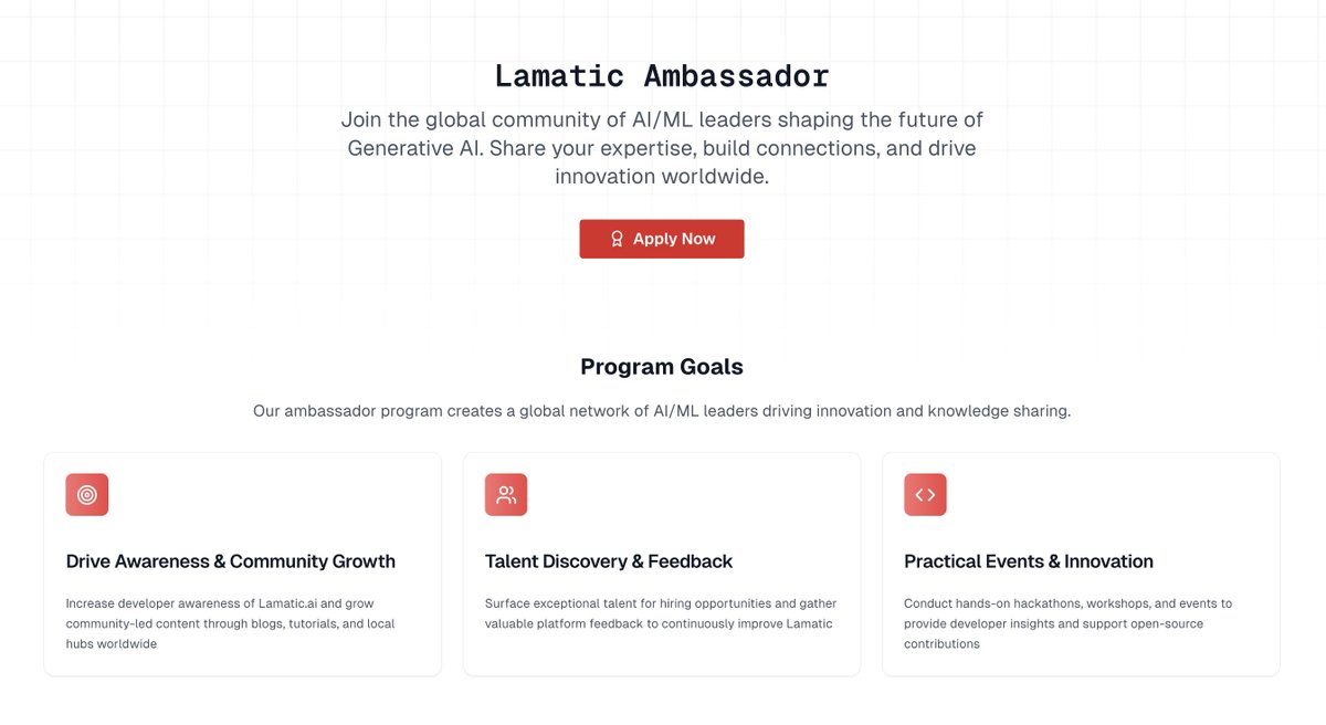 🚀 We’re launching the Lamatic Ambassador Program!

Champion GenAI, grow your influence, and shape the future of AI automation.

👉 Apply now: lamatic.ai/ambassadors

#GenAI #AIautomation #Lamatic