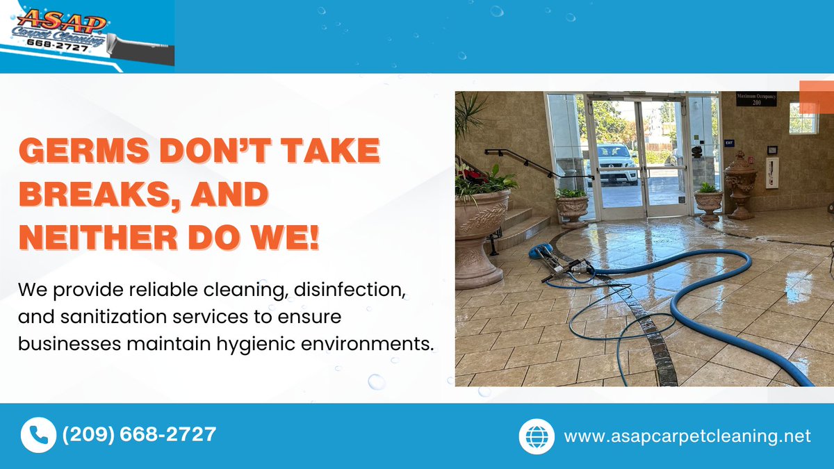 Clean offices = Happy teams!

We deliver spotless commercial spaces with expert care &amp; flexible scheduling. 🏢🧼✨

Book your clean today!

📞 (209) 668-2727
🌐 asapcarpetcleaning.net/commercial-cle…

#ASAPCarpetCleaning #ExpertCleaning #SpotlessSpaces