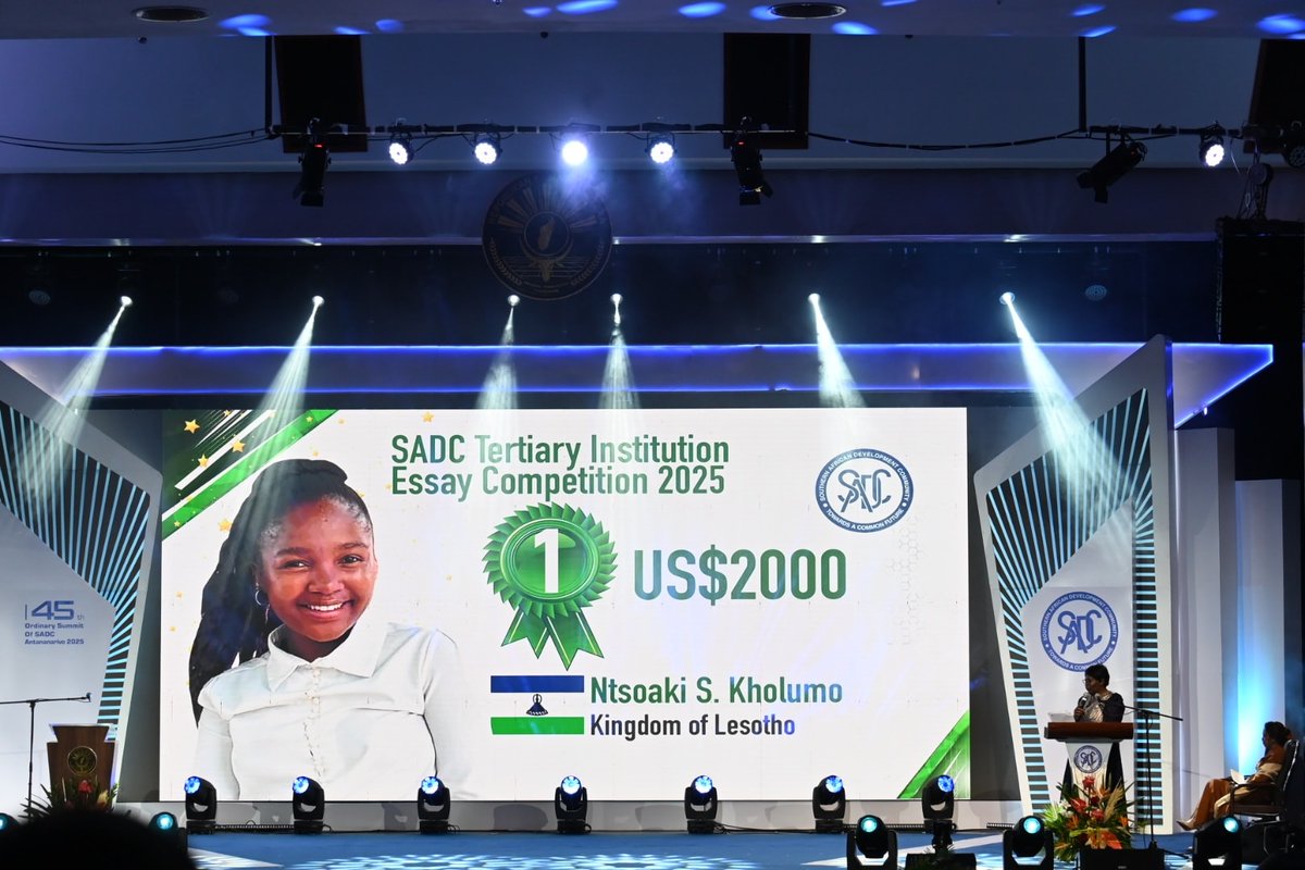 National University of Lesotho (NUL)’s Ntsoaki Kholumo just did it AGAIN—this time taking 1st Prize at the 2025 SADC Essay Competition in Madagascar! From 3rd place in 2024 to the champion of Southern Africa in 2025.  She walks away with M35,000 &amp; flies Lesotho’s flag high!