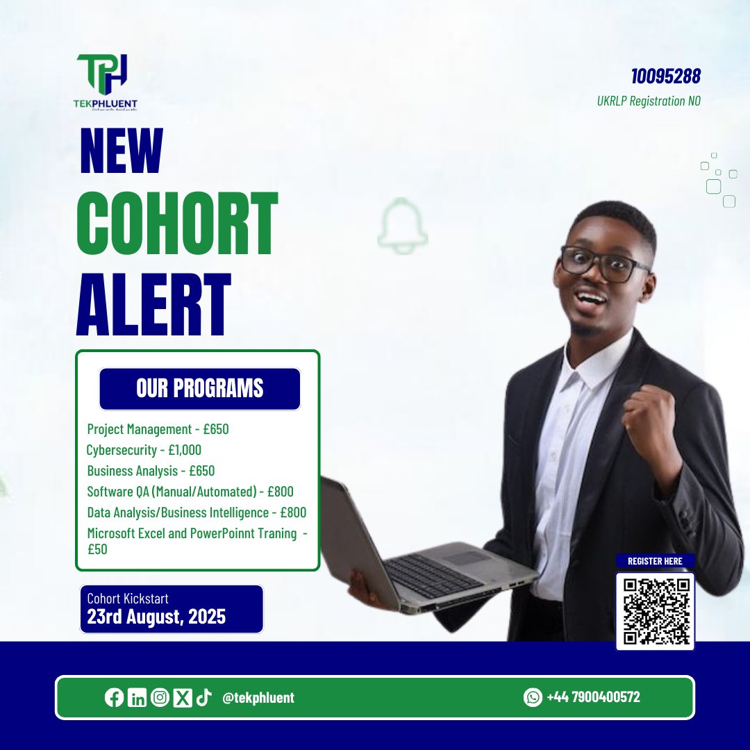 🚀 New Cohort Alert! Starts 23rd August 2025.
Acquire in-demand tech skills: Business Analysis, Cybersecurity, Project Management, QA, Data Analysis &amp; more! 🌍💡

Mike Dean Dede #ASongOrMovieForPopularSlogans #NewCohortAlert #TechCareers #Tekphluent