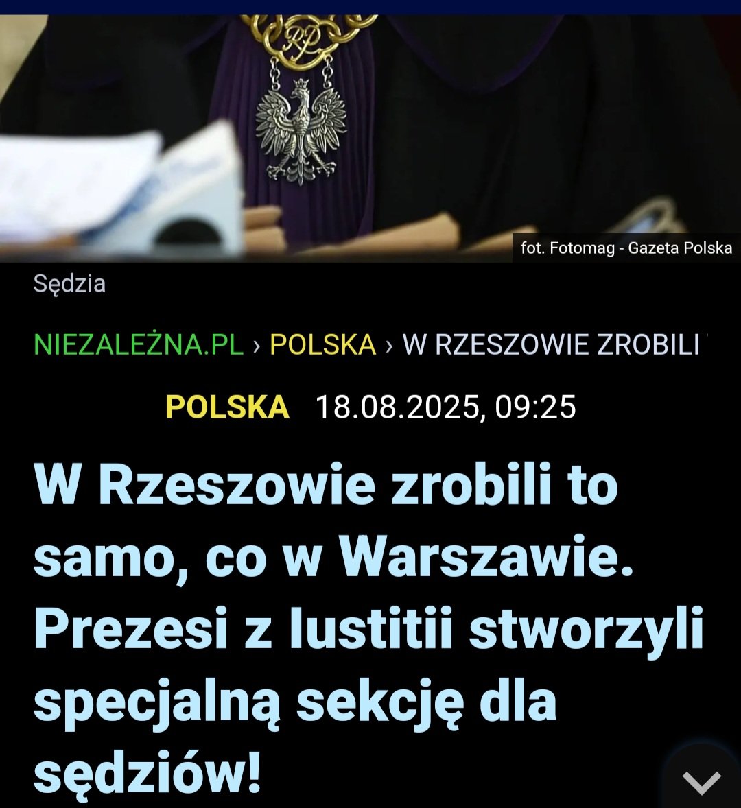 Kamila Borszowska-Moszowska (@kamilabormosz) on Twitter photo Rzeszów to podręcznikowy przykład, jak działa sieć powiązań <a href="/JudgesSsp/">IUSTITIA Stowarzyszenie Sędziów Polskich</a>. Prezes oddziału na Podkarpaciu tworzy „sekcję specjalną”, ignoruje <a href="/KRS_RP/">Krajowa Rada Sądownictwa</a>. W tle - zamknięty krąg decyzyjny. To już nie wymiar sprawiedliwości, lecz elegancko opakowany „układ zamknięty” w todze.
Nie ma Rzeszów to podręcznikowy przykład, jak działa sieć powiązań <a href="/JudgesSsp/">IUSTITIA Stowarzyszenie Sędziów Polskich</a>. Prezes oddziału na Podkarpaciu tworzy „sekcję specjalną”, ignoruje <a href="/KRS_RP/">Krajowa Rada Sądownictwa</a>. W tle - zamknięty krąg decyzyjny. To już nie wymiar sprawiedliwości, lecz elegancko opakowany „układ zamknięty” w todze.
Nie ma