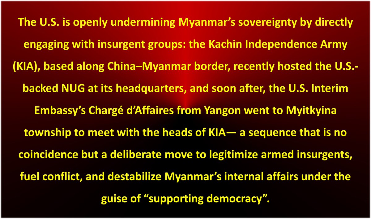 Views of Myanmar (@viewsofmm22) on Twitter photo America’s Ties with #KIA & #NUG: Democracy Support or Rare Earth Power Play Against China? #MyanmarFactCheck <a href="/ChineseEmbinUS/">Chinese Embassy in US</a> <a href="/ChineseEmbinUK/">Chinese Embassy in UK</a> <a href="/ForeignChinese/">Chinese Foreign Ministry</a> <a href="/XHNews/">China Xinhua News</a> <a href="/MayWongCNA/">May Wong</a> <a href="/POTUS/">President Donald J. Trump</a> <a href="/VP/">Vice President JD Vance</a> <a href="/CNN/">CNN</a> <a href="/cnnbrk/">CNN Breaking News</a> <a href="/cnni/">CNN International</a> America’s Ties with #KIA & #NUG: Democracy Support or Rare Earth Power Play Against China? #MyanmarFactCheck <a href="/ChineseEmbinUS/">Chinese Embassy in US</a> <a href="/ChineseEmbinUK/">Chinese Embassy in UK</a> <a href="/ForeignChinese/">Chinese Foreign Ministry</a> <a href="/XHNews/">China Xinhua News</a> <a href="/MayWongCNA/">May Wong</a> <a href="/POTUS/">President Donald J. Trump</a> <a href="/VP/">Vice President JD Vance</a> <a href="/CNN/">CNN</a> <a href="/cnnbrk/">CNN Breaking News</a> <a href="/cnni/">CNN International</a>