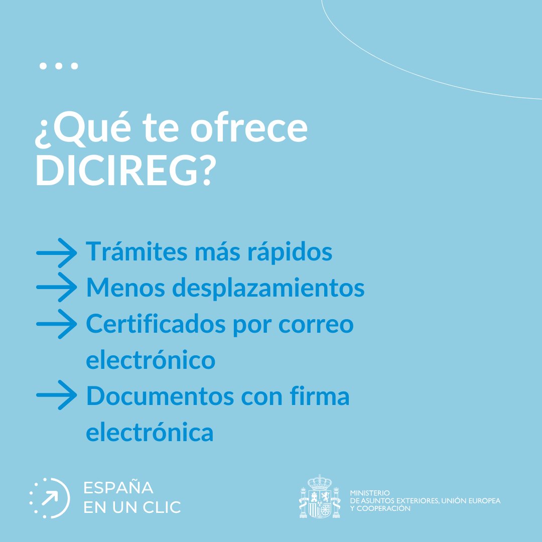 Ahora tus trámites son:

✅ Más rápidos, ya que toda la información está centralizada en un único Registro.
📩 Más cómodos, ya que recibes tus certificados en el correo electrónico.
🔐 Más seguros, ya que están firmados electrónicamente.

exteriores.gob.es/es/Comunicacio… 

#Españaenunclic
