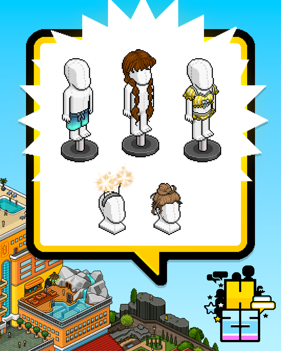 earlier this month we dropped a freshly minted pile of new clothing in the Shop, and it's all been added permanently ☑️

also, the Sparkler Headband is animated, making it one of the first ever animated clothing items in Habbo history 😲

#Habbo25 🎈