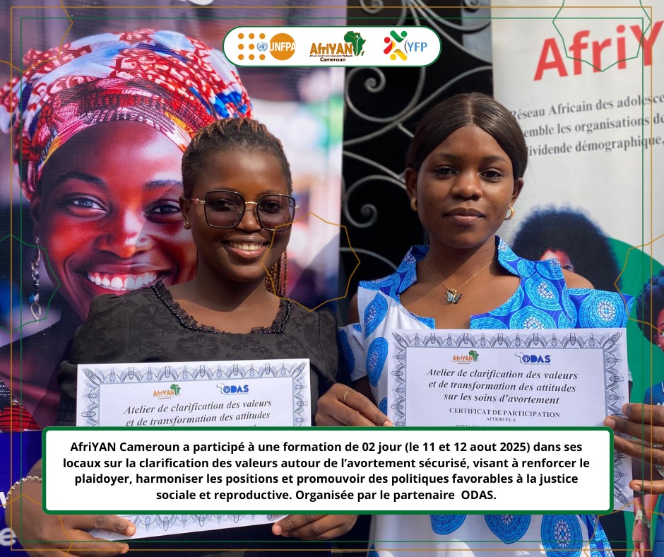 AfriYAN Cameroon (@afriyan_camer) on Twitter photo AfriYAN 🇨🇲 a participé à une formation essentielle sur l'avortement sécurisé,organisée par <a href="/CentreOdas/">Centre ODAS</a>.L'objectif ? Renforcer notre plaidoyer et harmoniser nos positions pour promouvoir des politiques de santé reproductives + justes au 🇨🇲.
#AvortementSécurisé
#PutYoungPeopleFirst AfriYAN 🇨🇲 a participé à une formation essentielle sur l'avortement sécurisé,organisée par <a href="/CentreOdas/">Centre ODAS</a>.L'objectif ? Renforcer notre plaidoyer et harmoniser nos positions pour promouvoir des politiques de santé reproductives + justes au 🇨🇲.
#AvortementSécurisé
#PutYoungPeopleFirst