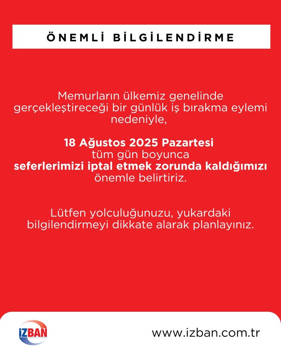 Son dönemde yaşanan...
"HAK"sızlıklara karşı, " HAK" arayışları 
bugün memurların iş bırakma eylemi ile devam ediyor! 
Memurlar iş bırakırsa ne mi olur?
Sadece İZBAN değil! Ülke durur! 

Memurun "HAK" kı olan verilmelidir!
Verilsin ki enflasyona karşı eriyen maaşları konuşmak