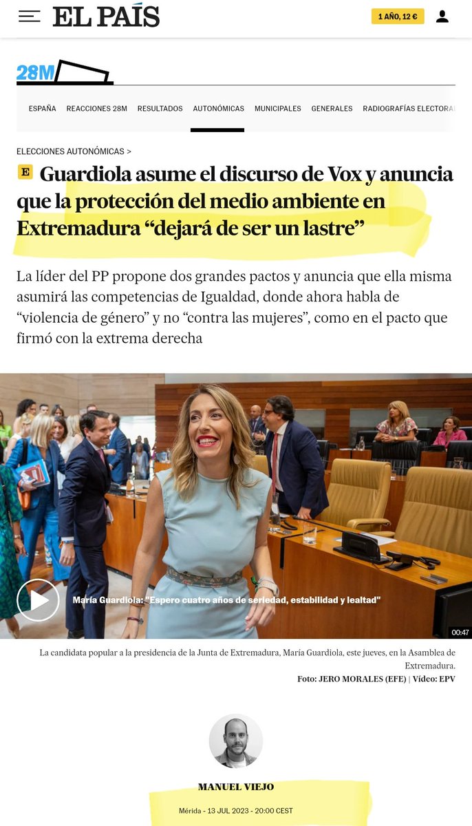 Esto es lo que decía <a href="/MGuardiolaM/">María Guardiola</a> en 2023. Para la (todavía) presidenta de Extremadura, el medio ambiente es un "lastre", pero ahora exige que el gobierno le solucione los efectos de su sumisión a las tesis de la ultraderecha. Los extremeños se merecen alguien que les respete.