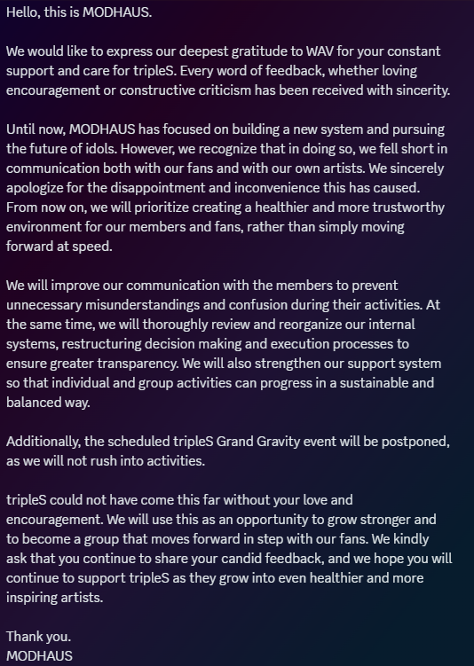 Modhaus statement regarding WAVs concerns