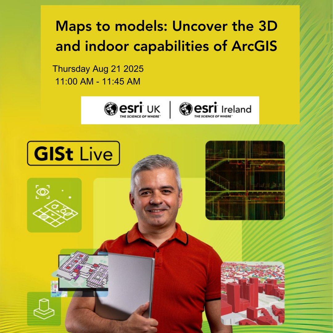 EsriIreland's tweet image. Join our webinar and discover how to transform 2D features into #3DMapping. Explore ArcGIS's indoor capabilities for operational efficiency. #SceneViewer #IndoorGIS 
Take your GIS skills to the next level!  
📅 Thursday 21st August 2025
⏰11:00 – 11:45 am 
ow.ly/piqZ50WHozC