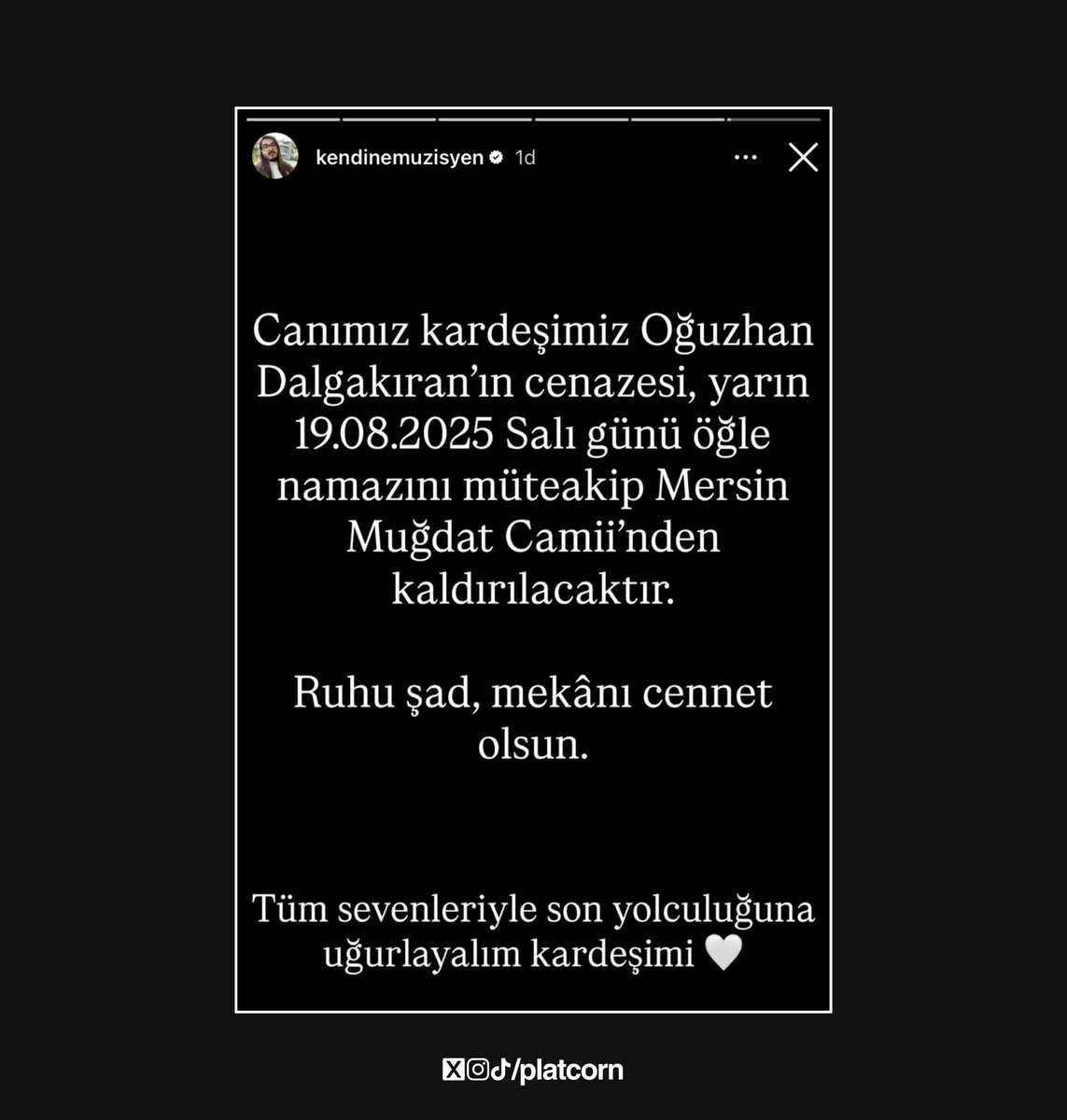 KendineMüzisyen, Oğuzhan ‘Jrokez’ Dalgakıran’ın cenazesine ilişkin bir açıklama yaptı.