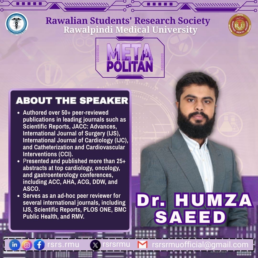 Rsrsrmu's tweet photo. Meet our esteemed speaker, *Dr. Humza Saeed*, at MetaPolitan, organized by the Rawalian Students' Research Society🎓💡

Join us to learn from his experiences and insights! 📢

Register now through google form given below !!!
https://t.co/kzMiQ6qTZm https://t.co/eARqvlppAm