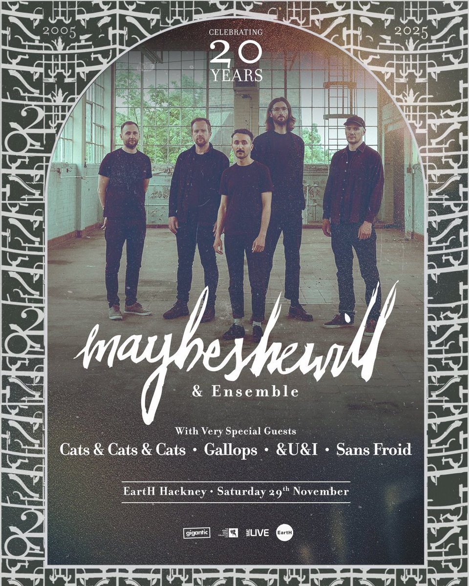 We’ll be celebrating twenty years of Maybeshewill with a very special show at <a href="/EartHackney/">EartH</a> with Cats and Cats and Cats, <a href="/GALLOPS/">GALLOPS</a>, &amp;U&amp;I and Sans Froid. Tickets: gigantic.com/maybeshewill-t…