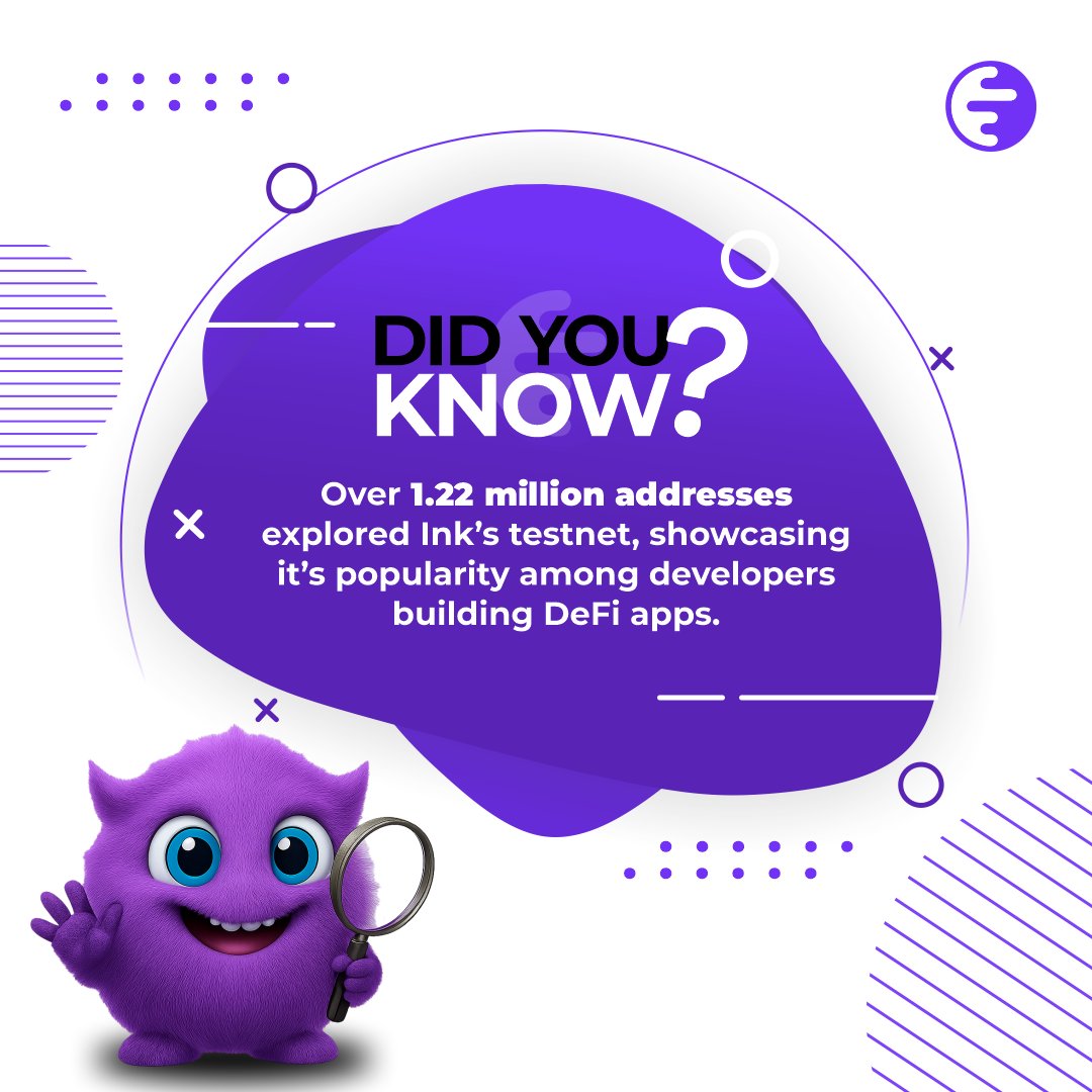 ChainDynamo's tweet image. Day 5/30 of the @inkonchain "Did You Know Series"
It is wonderful to see that over 1.22 million unique wallets interacted with the Ink Testnet 🙀. This shows why the Ink Mainnet was released earlier than expected. 💜
#INK #Web3 #BlockchainTechnology #Decentralization
