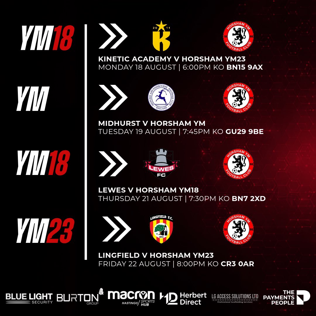 horshamymfc's tweet image. A busy week away from home 

YM18 v Kinetic (Monday)
YM v Midhurst (Tuesday)
YM18 v Lewes (Thursday)
YM23 v Lingfield (Friday)

+Bank Holiday Monday Fun Day at YM 🤍🖤❤️