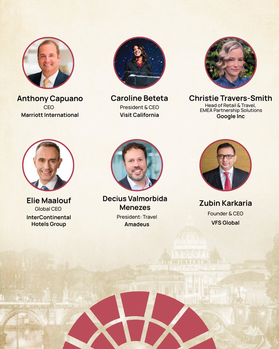 ENIT_italia's tweet image. 🌍 WTTC svela la prima rosa di relatori del 25° Global Summit, in programma a Roma dal 28 al 30 settembre.
Un evento unico con ENIT e il Ministero del Turismo come partner istituzionali, insieme a Roma Capitale e Regione Lazio.
👉 enit.it/en/wttc-global…
#GSRome #WTTC #ENITSpA